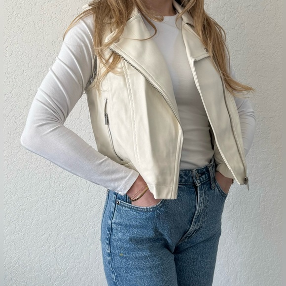 Anthropologie Jackets & Blazers - Anthropologie White Faux Leather Moto Vest – Size Small